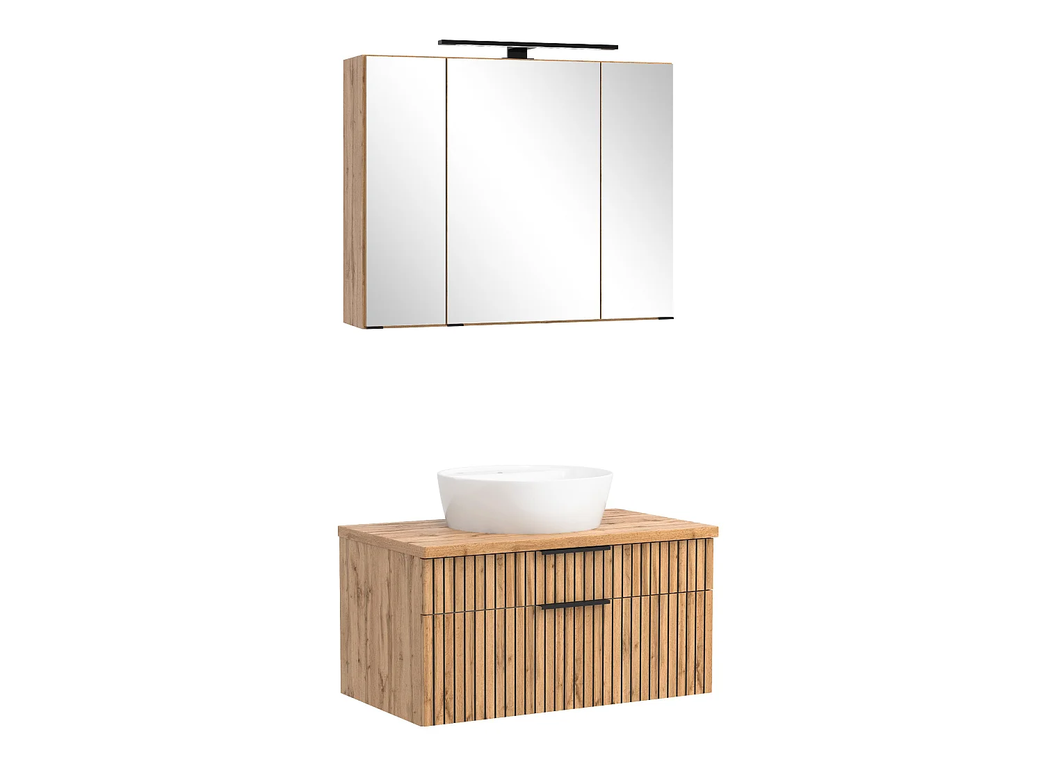 Held Möbel Ensemble de meuble-lavabo 2 pièces Liverpool chêne Wotan / noir rayé L/H/P 80 x 200 x 47 cm