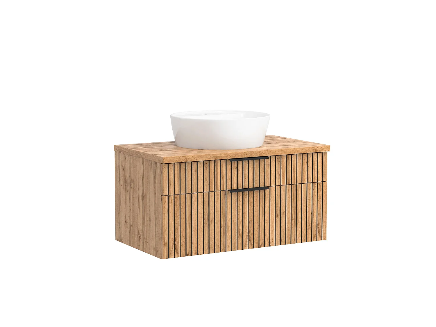 Held Möbel Ensemble de meuble-lavabo 2 pièces Liverpool chêne Wotan / noir rayé L/H/P 80 x 200 x 47 cm