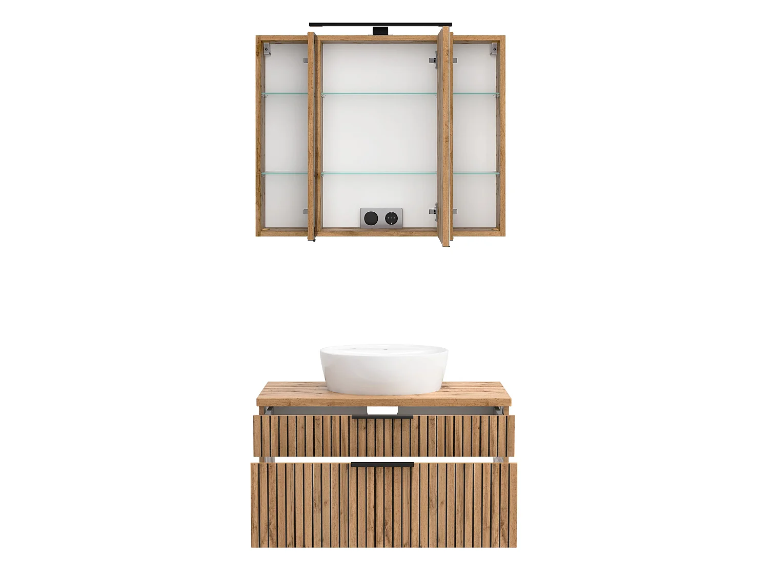 Held Möbel Ensemble de meuble-lavabo 2 pièces Liverpool chêne Wotan / noir rayé L/H/P 80 x 200 x 47 cm