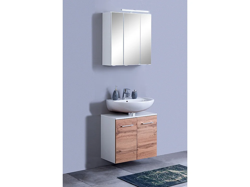 Held Möbel Ensemble de meuble-lavabo 2 pièces Paris chêne Wotan / blanc L/H/P 60 x 200 x 35 cm