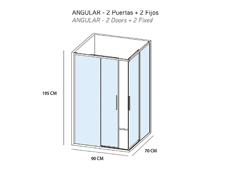 Mampara de ducha angular corredera 90x70 Blanco Cristal Templado Antical Transparente 6 mm