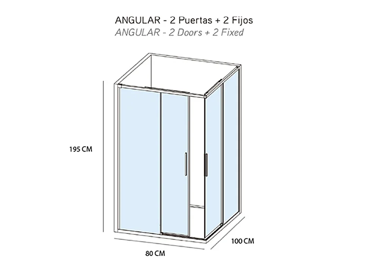 Mampara de ducha angular corredera 80x100 Negro Cristal Templado Antical Transparente 6 mm