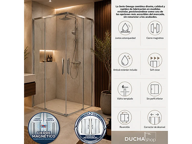 Mampara de ducha angular corredera 80x80 Oro Cristal Templado Antical Transparente 6 mm