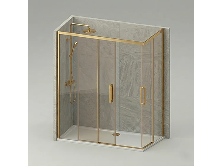 Mampara de ducha angular corredera 80x80 Oro Cristal Templado Antical Transparente 6 mm