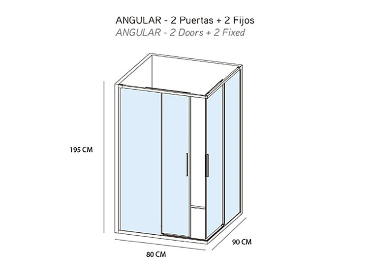 Mampara de ducha angular corredera 80x90 Negro Cristal Templado Antical Transparente 6 mm
