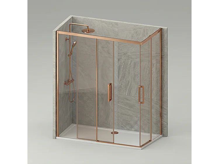 Mampara de ducha angular corredera 90x80 Oro Rosa Cristal Templado Antical Transparente 6 mm