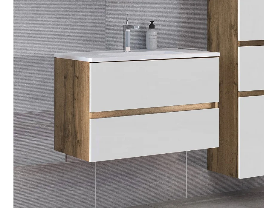 Held Möbel Meuble-lavabo Lucca blanc mat / chêne Wotan L/H/P 80 x 54 x 47 cm