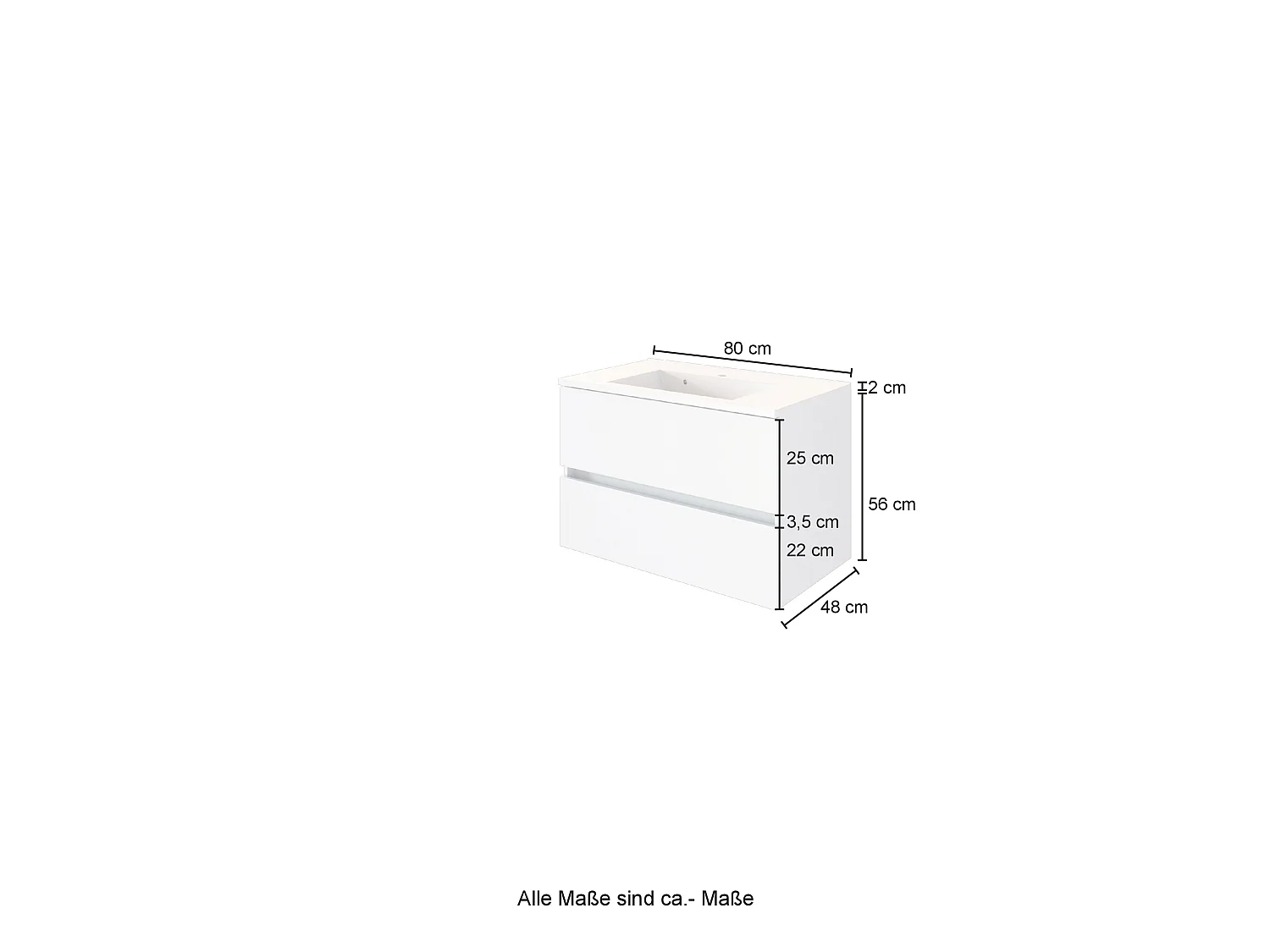Held Möbel Meuble-lavabo Lucca blanc mat / chêne Wotan L/H/P 80 x 54 x 47 cm