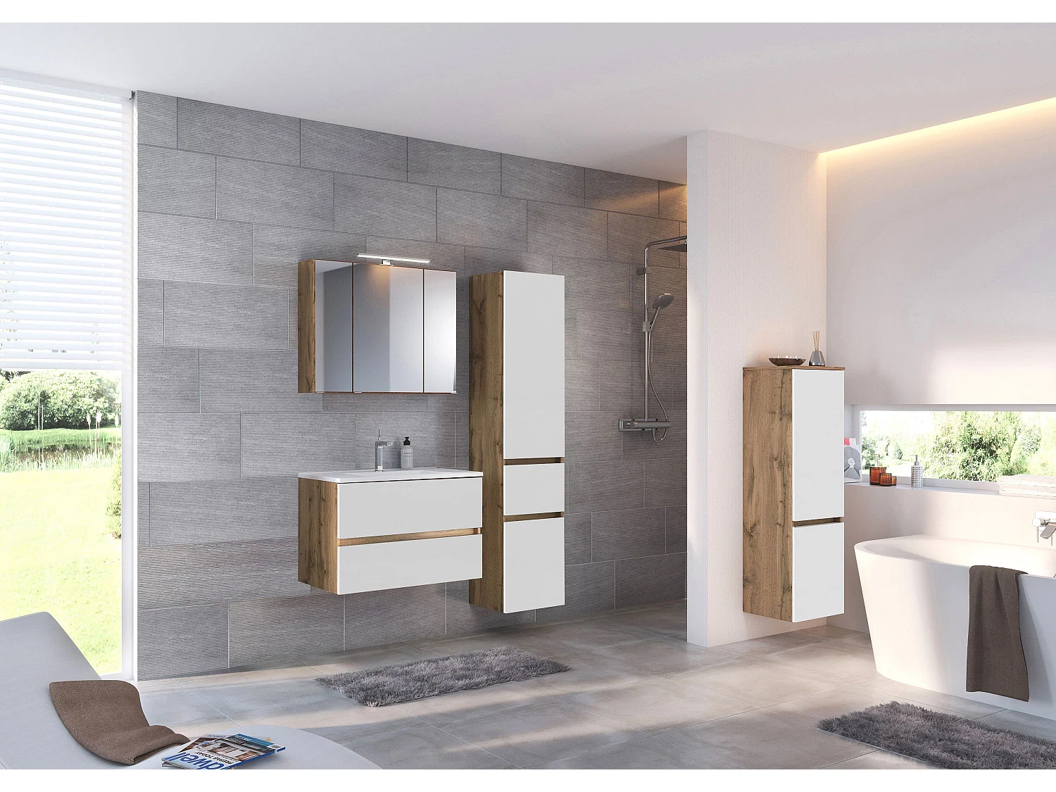 Held Möbel Meuble-lavabo Lucca blanc mat / chêne Wotan L/H/P 80 x 54 x 47 cm