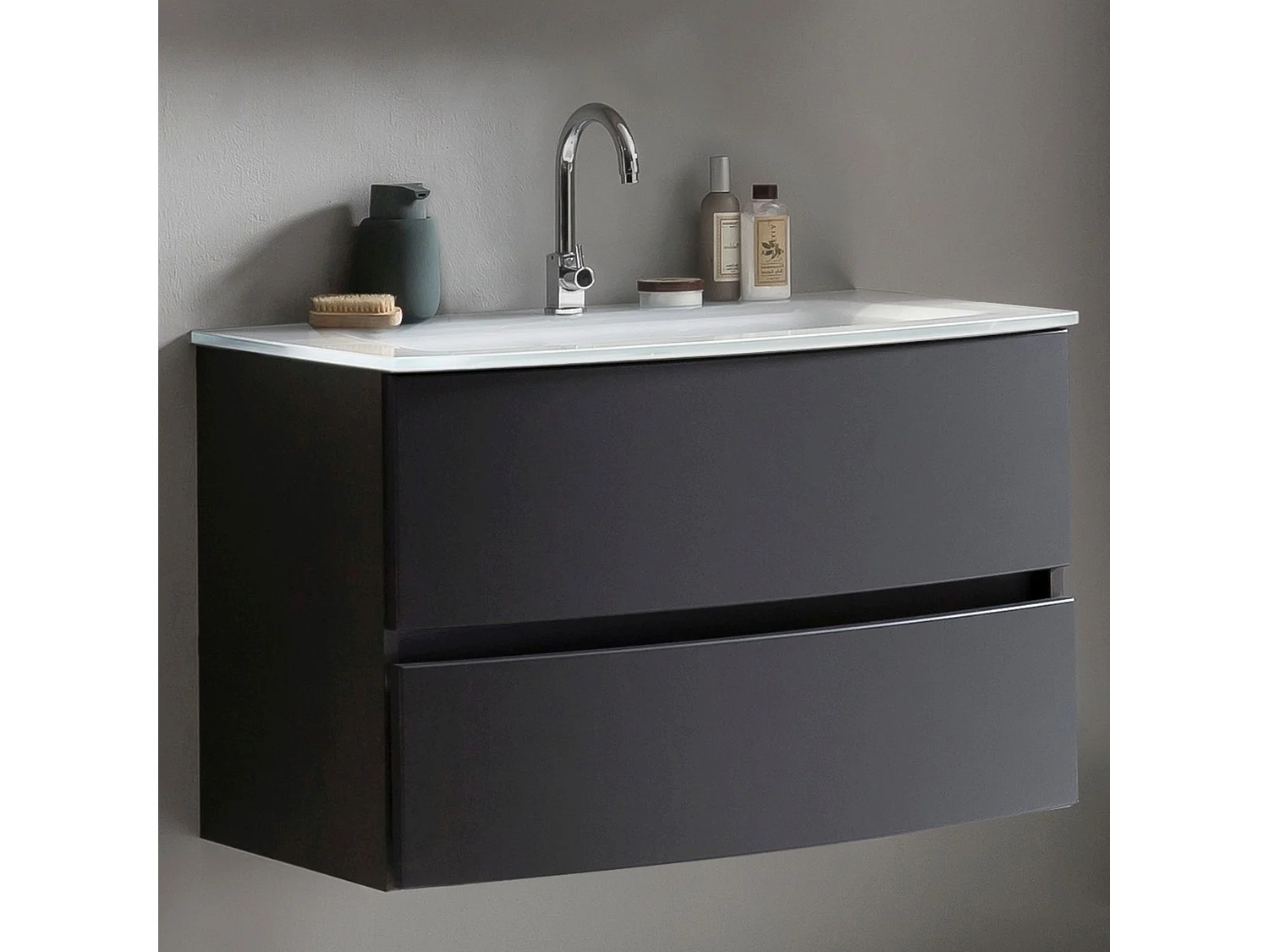Held Möbel Meuble-lavabo Kopenhagen verre blanc L/H/P 80 x 54 x 49 cm