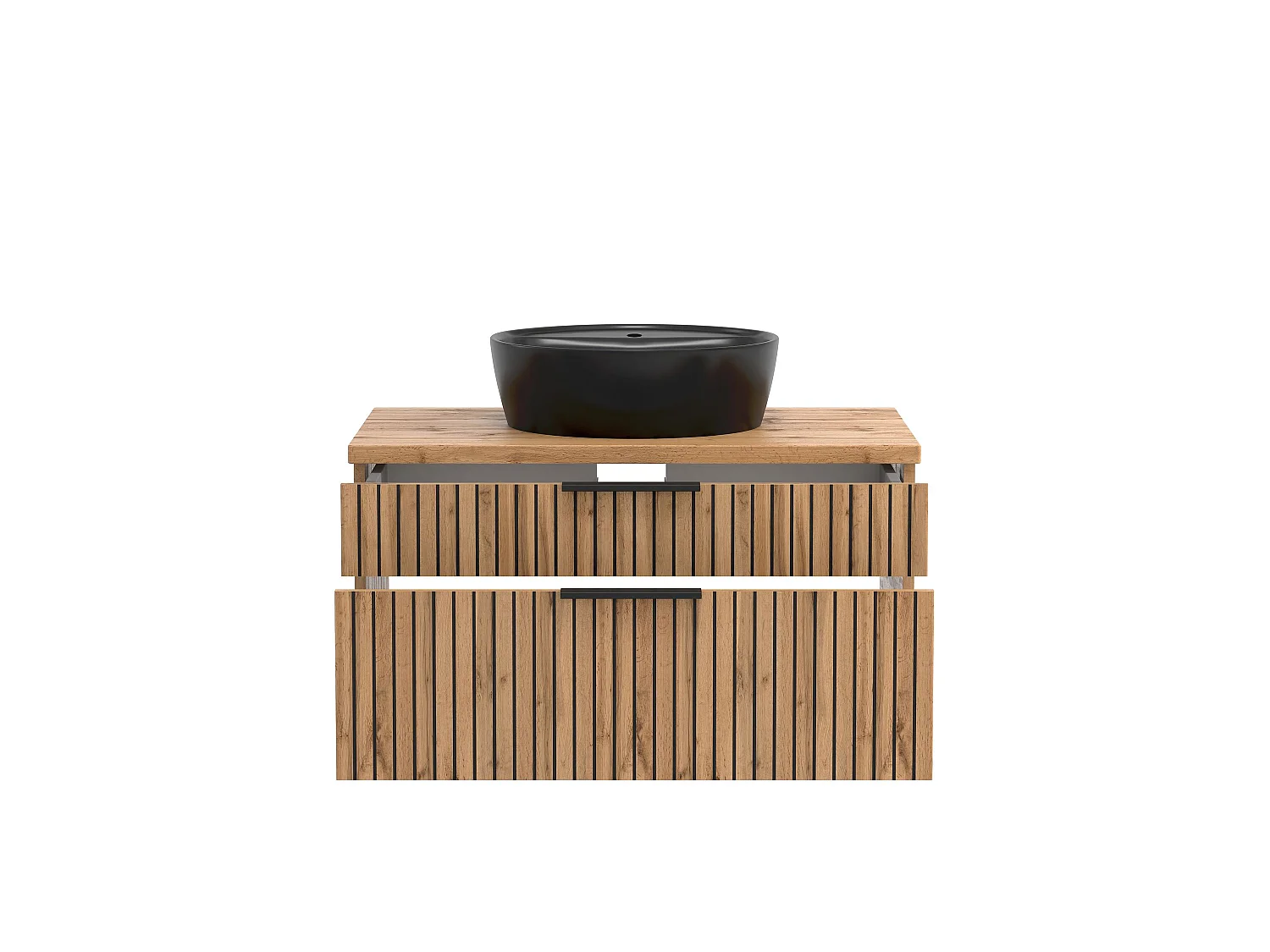 Held Möbel Meuble-lavabo avec vasque à poser Liverpool chêne Wotan / noir rayé L/H/P 80 x 54,5 x 47 cm