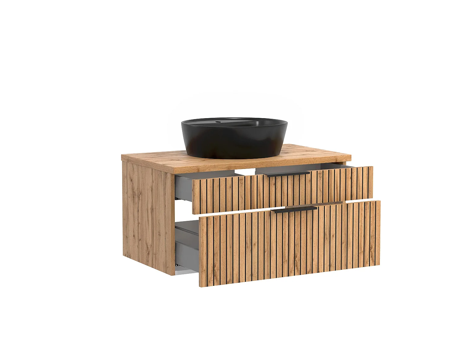 Held Möbel Meuble-lavabo avec vasque à poser Liverpool chêne Wotan / noir rayé L/H/P 80 x 54,5 x 47 cm