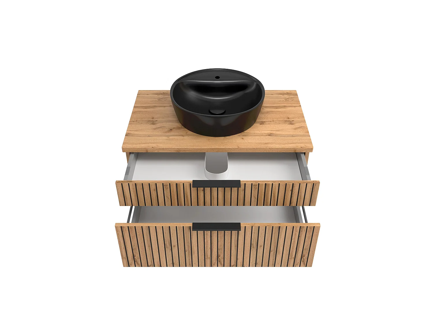 Held Möbel Meuble-lavabo avec vasque à poser Liverpool chêne Wotan / noir rayé L/H/P 80 x 54,5 x 47 cm