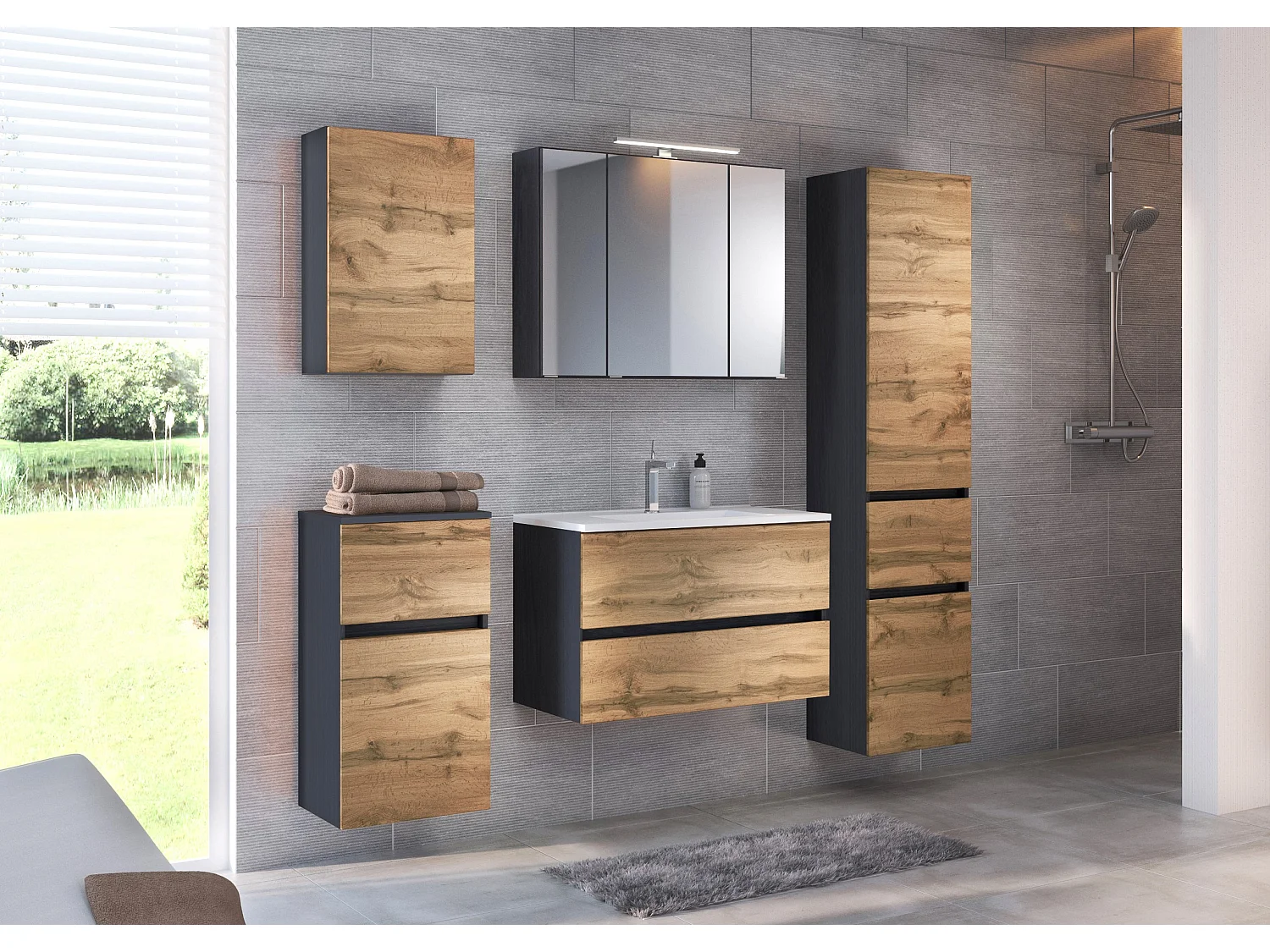 Held Möbel Meuble-lavabo Lucca chêne Wotan / gris graphite L/H/P 60 x 54 x 47 cm