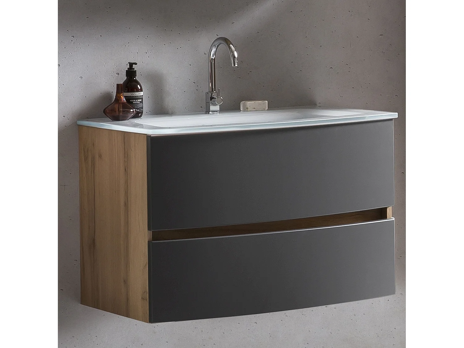 Held Möbel Meuble-lavabo Kopenhagen verre blanc L/H/P 80 x 54 x 49 cm