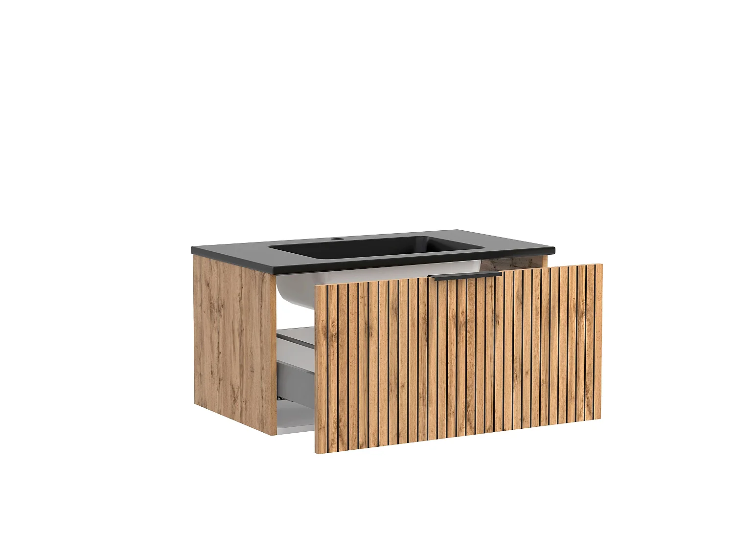 Held Möbel Meuble-lavabo avec vasque à poser Liverpool chêne Wotan / noir rayé L/H/P 80 x 41 x 47 cm