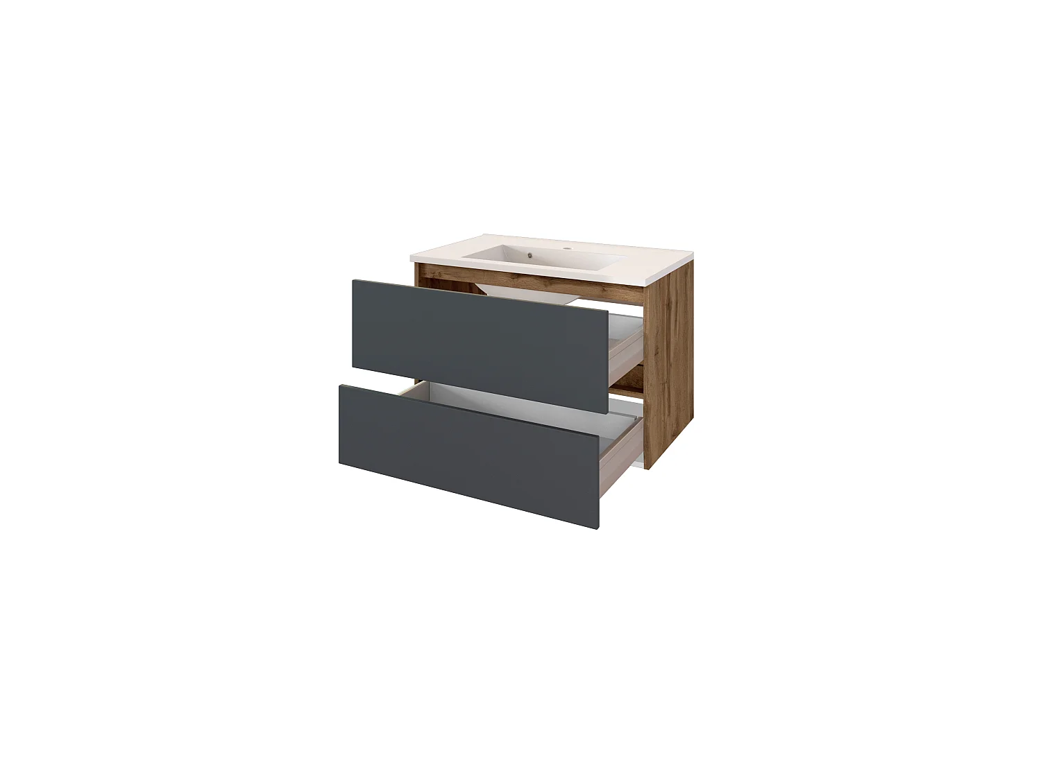 Held Möbel Meuble-lavabo Lucca gris mat / chêne Wotan L/H/P 80 x 54 x 47 cm