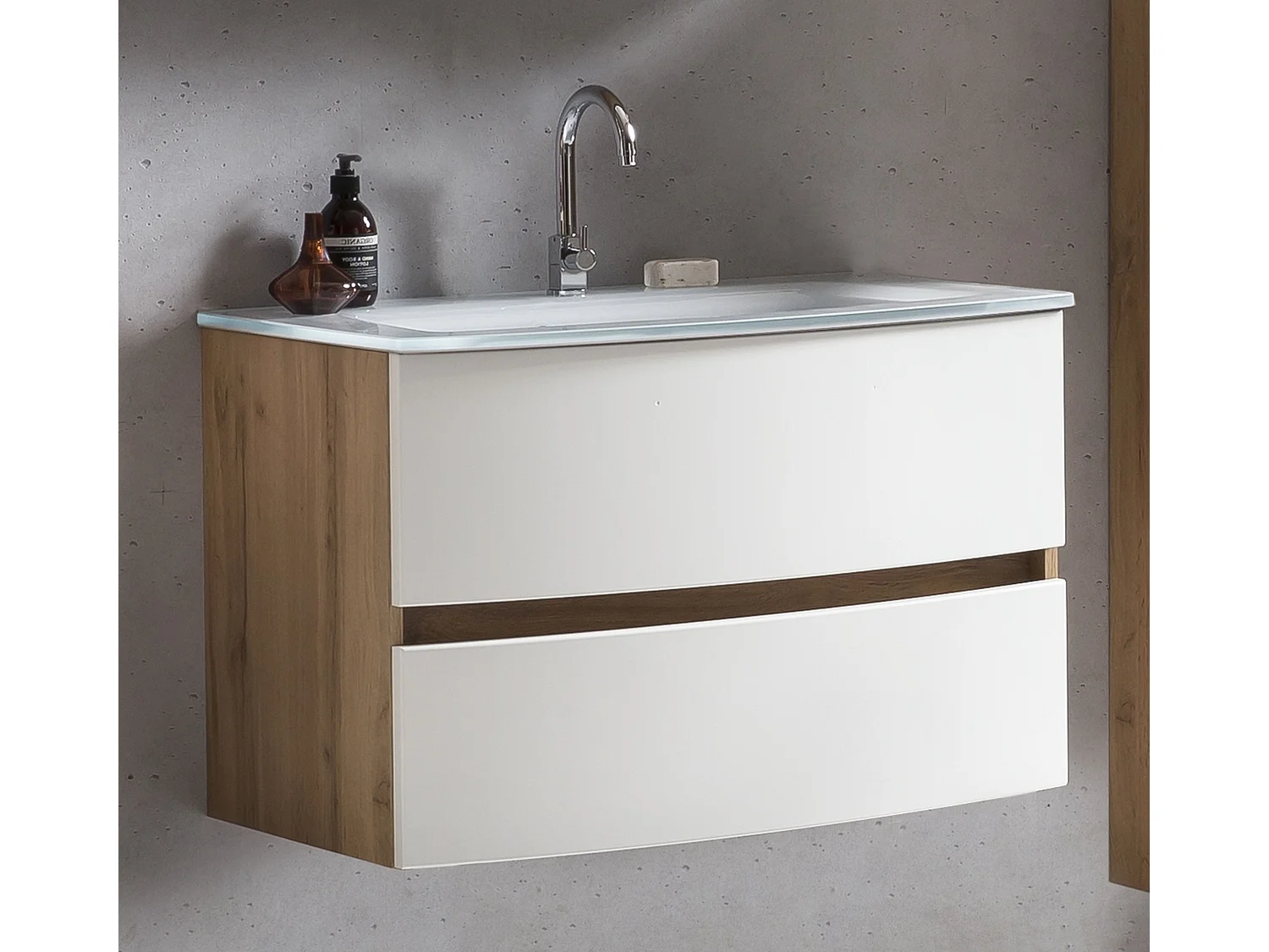 Held Möbel Meuble-lavabo Kopenhagen verre blanc L/H/P 80 x 54 x 49 cm