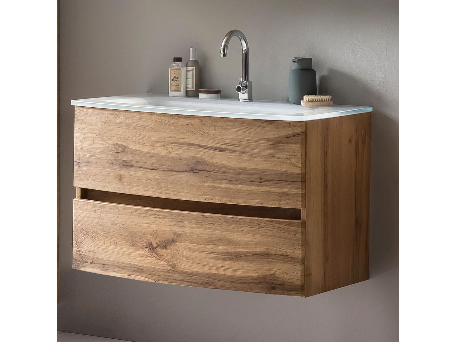Held Möbel Meuble-lavabo Kopenhagen verre blanc L/H/P 80 x 54 x 49 cm