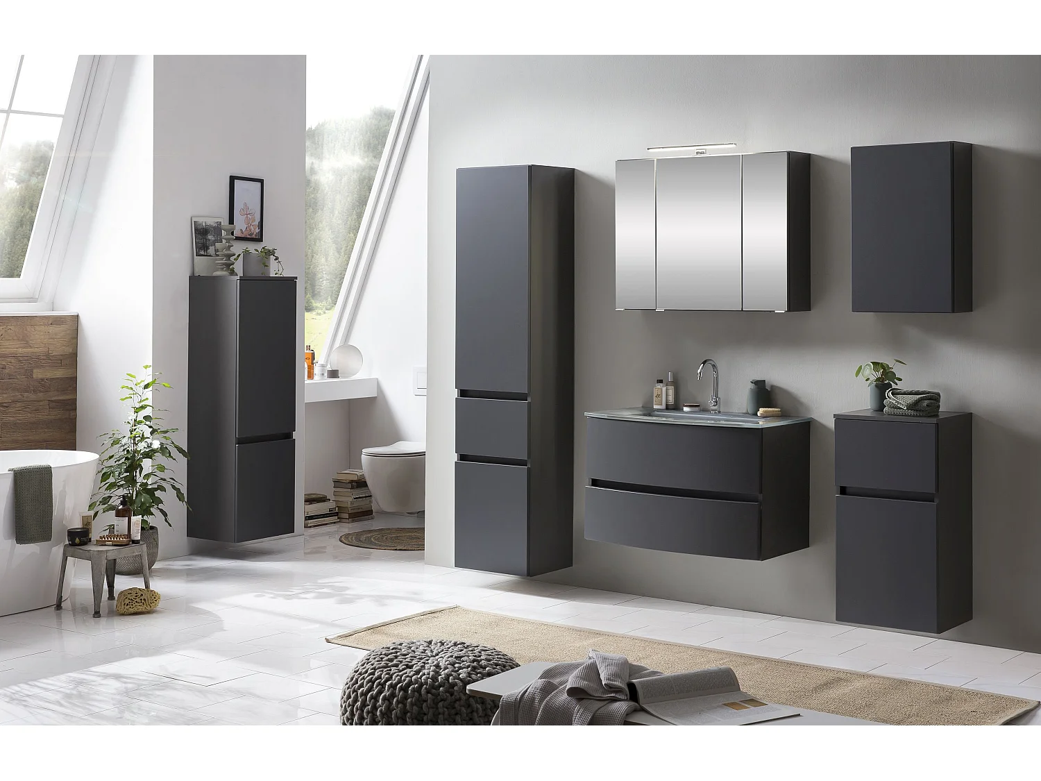Held Möbel Meuble-lavabo Kopenhagen verre gris L/H/P 80 x 54 x 49 cm