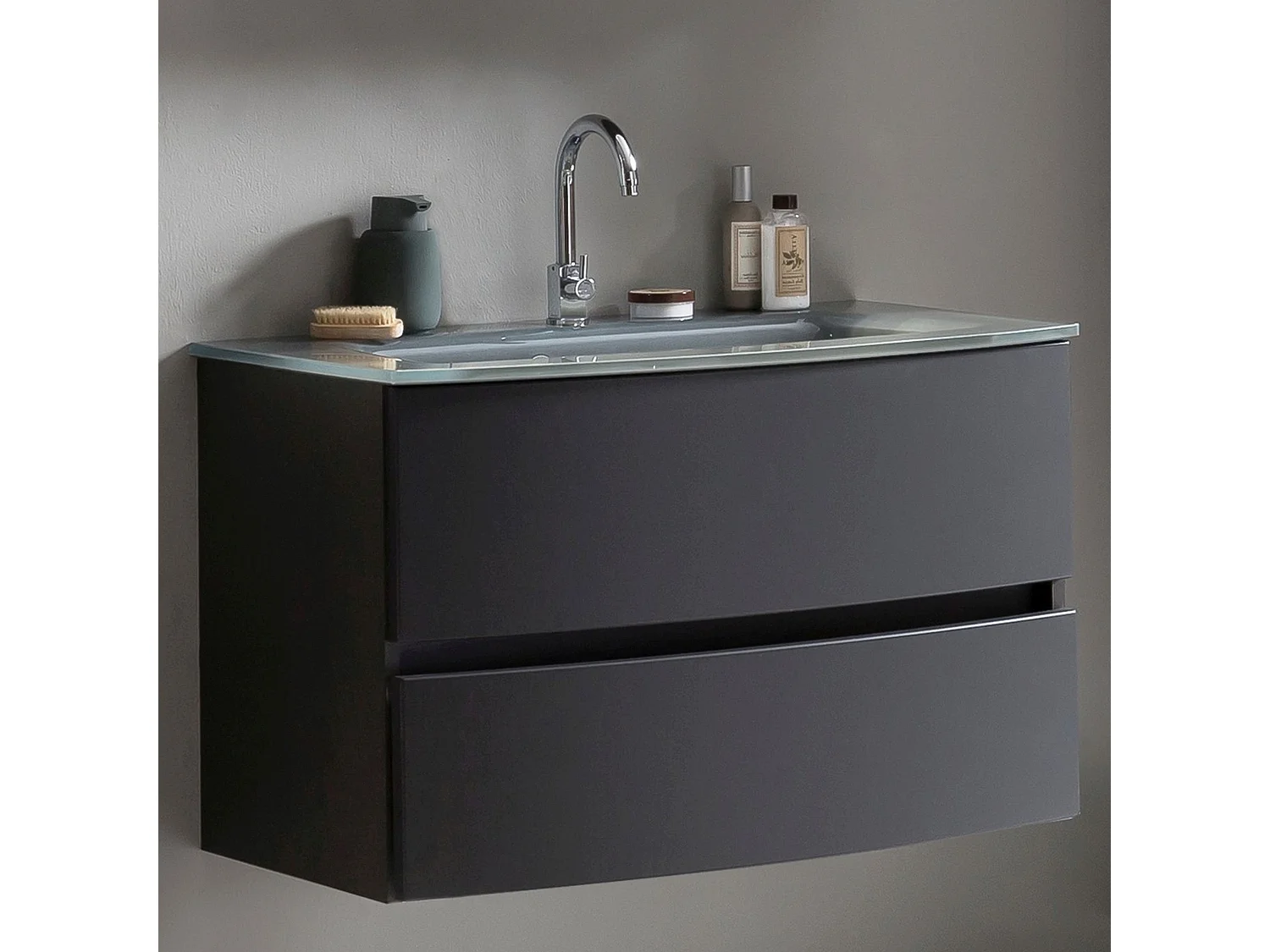 Held Möbel Meuble-lavabo Kopenhagen verre gris L/H/P 80 x 54 x 49 cm