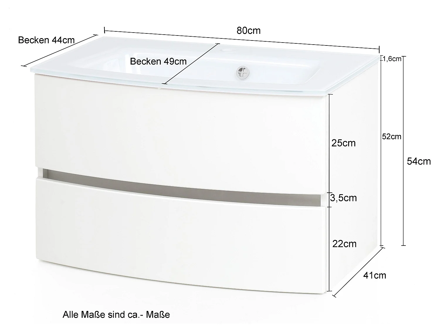 Held Möbel Meuble-lavabo Kopenhagen verre blanc L/H/P 80 x 54 x 49 cm