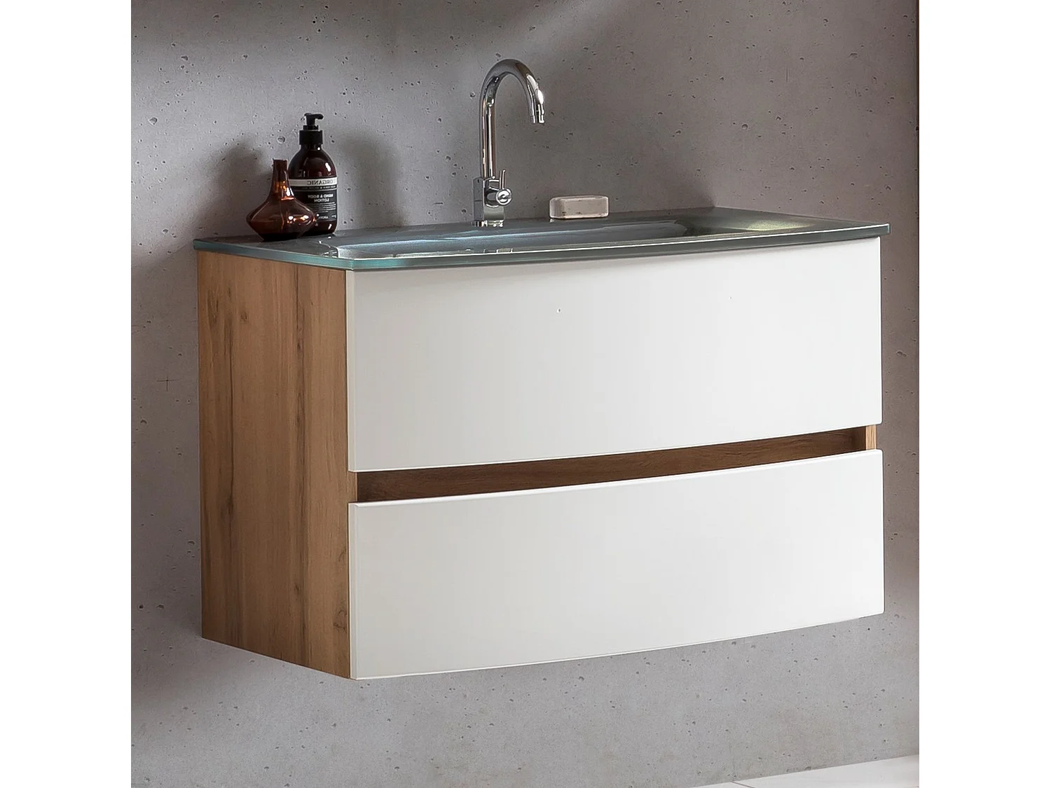 Held Möbel Meuble-lavabo Kopenhagen verre gris L/H/P 80 x 54 x 49 cm