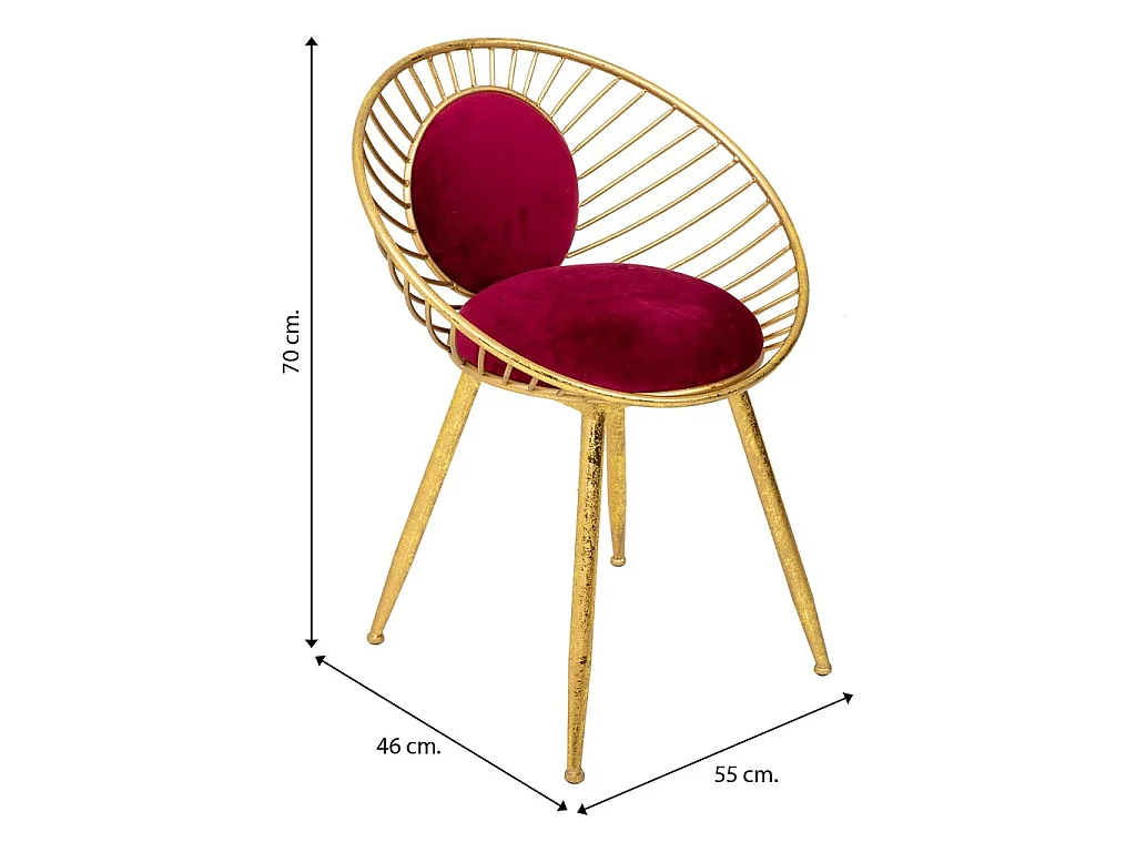 Banco estofado em metal dourado vermelho 55x46x70