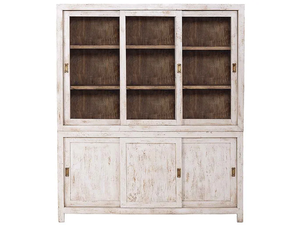 Weiße, handgefertigte Holzvitrine, 160 x 45 x 190 cm (H)