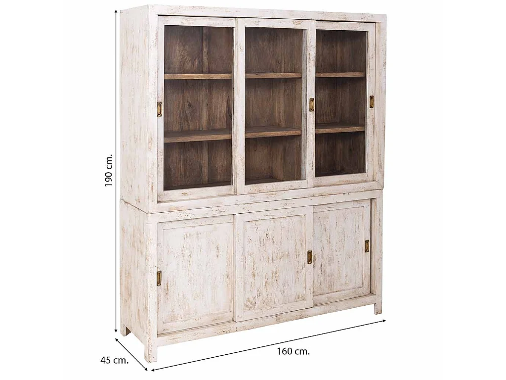 Weiße, handgefertigte Holzvitrine, 160 x 45 x 190 cm (H)