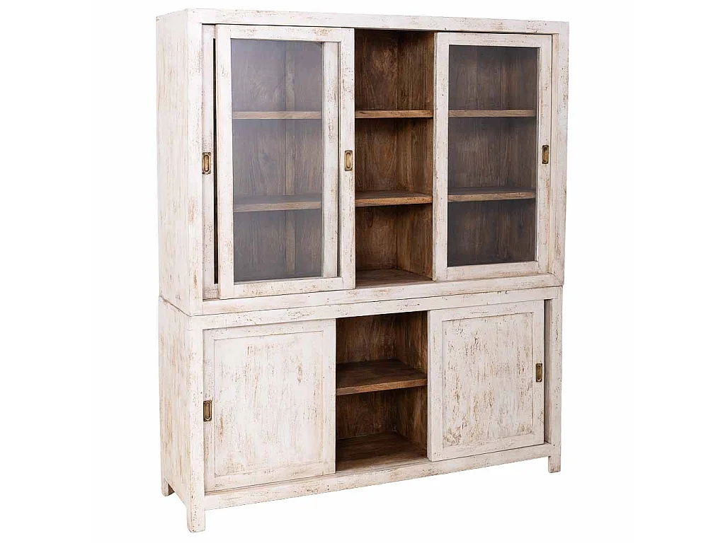 Weiße, handgefertigte Holzvitrine, 160 x 45 x 190 cm (H)