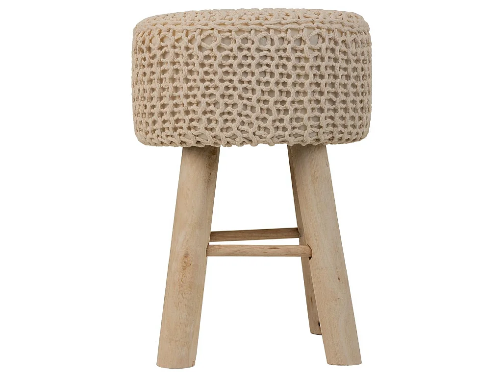 Taburete de madera y algodón trenzado marrón 32x32x44
