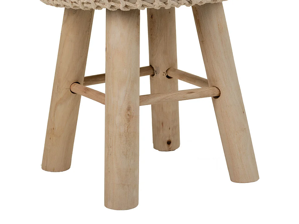 Taburete de madera y algodón trenzado marrón 32x32x44