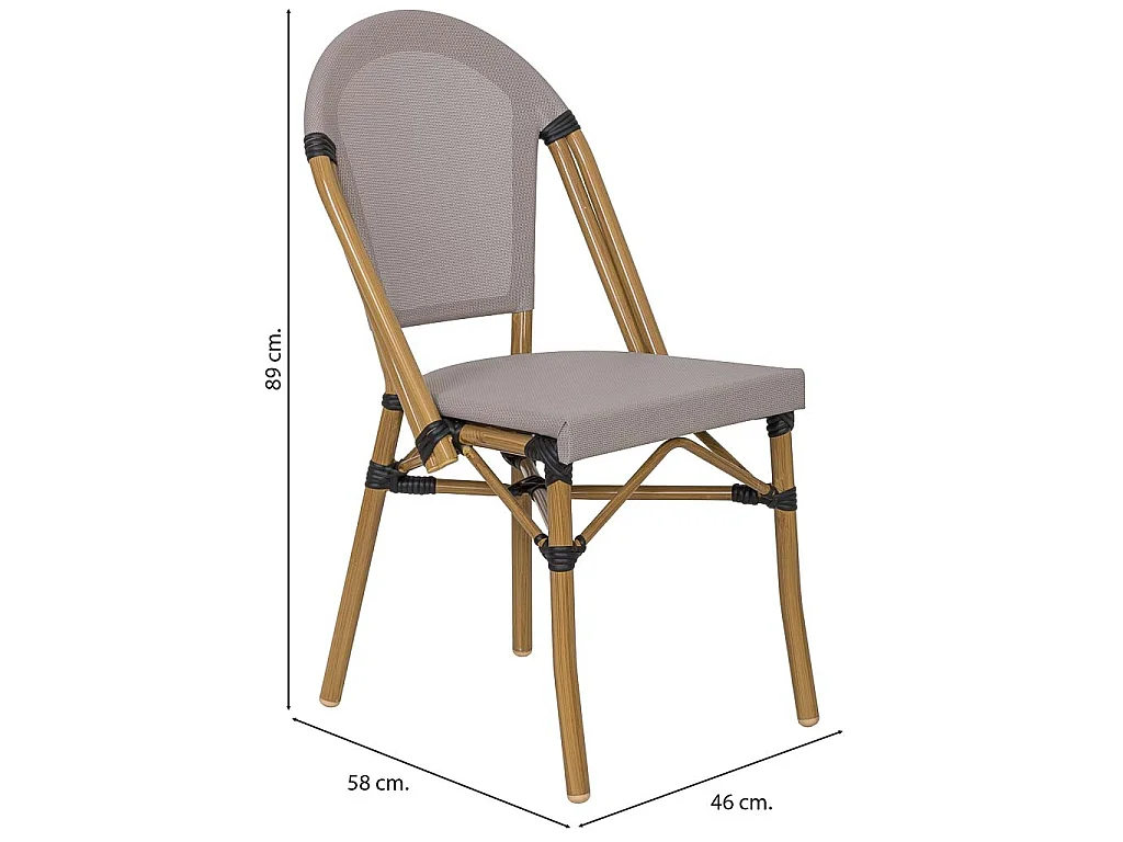 Silla de aluminio y ratán sintético gris 46x58x89cm