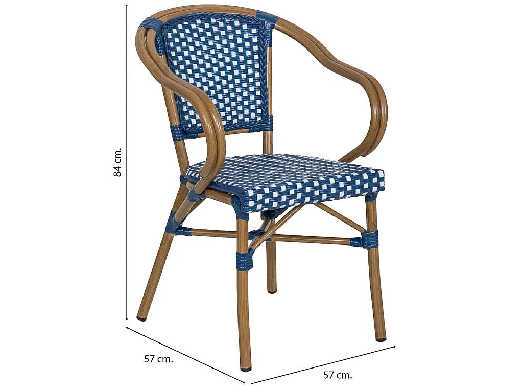 Silla de ratán sintético azul 57x57x84cm