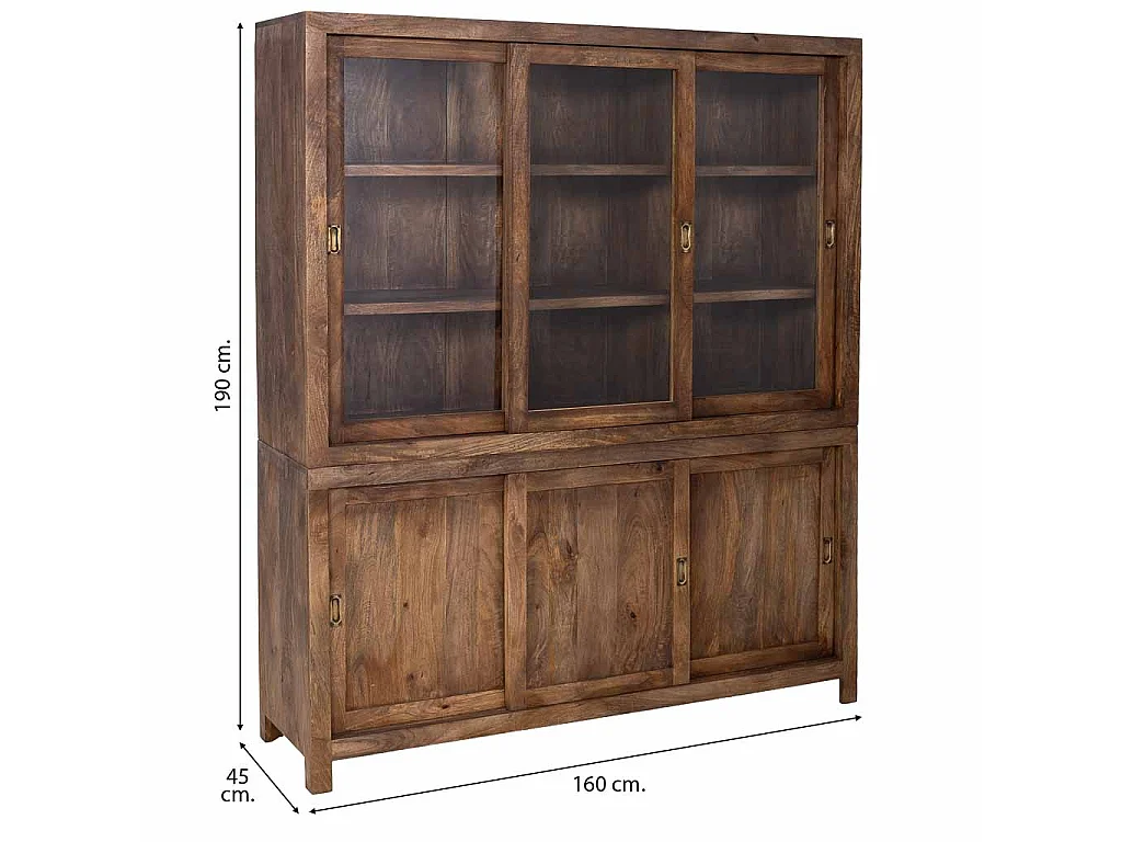 Braune, handgefertigte Holzvitrine, 160 x 45 x 190 cm (H)