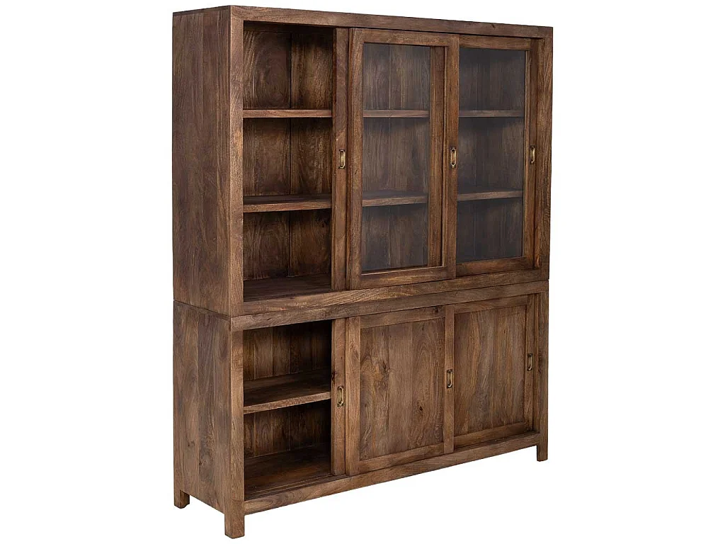Braune, handgefertigte Holzvitrine, 160 x 45 x 190 cm (H)