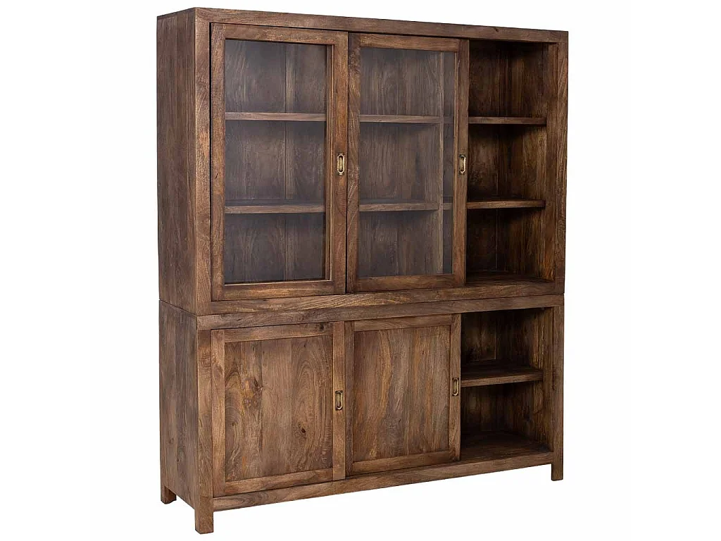 Braune, handgefertigte Holzvitrine, 160 x 45 x 190 cm (H)