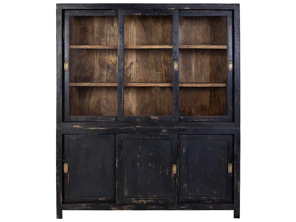 Schwarze, handgefertigte Holzvitrine, 160 x 45 x 190 cm (H)