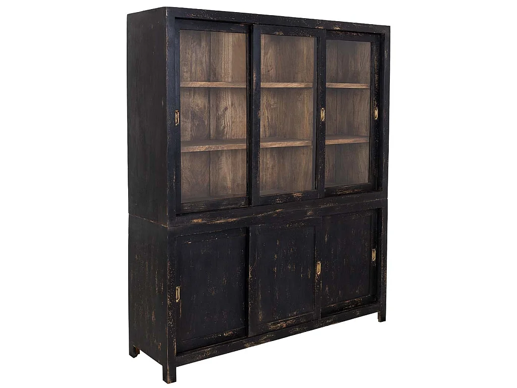 Schwarze, handgefertigte Holzvitrine, 160 x 45 x 190 cm (H)