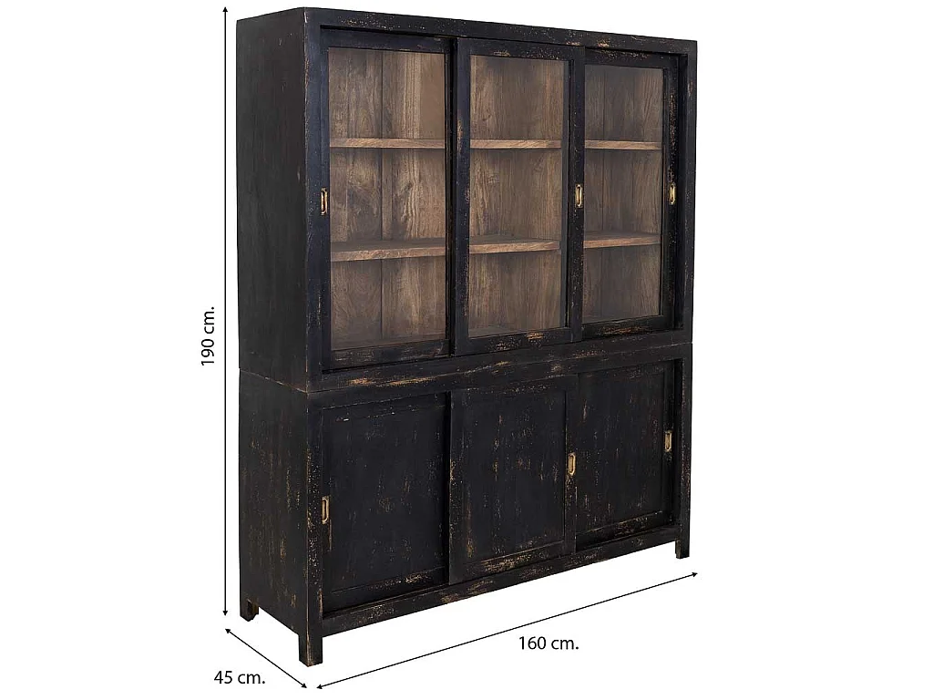 Schwarze, handgefertigte Holzvitrine, 160 x 45 x 190 cm (H)
