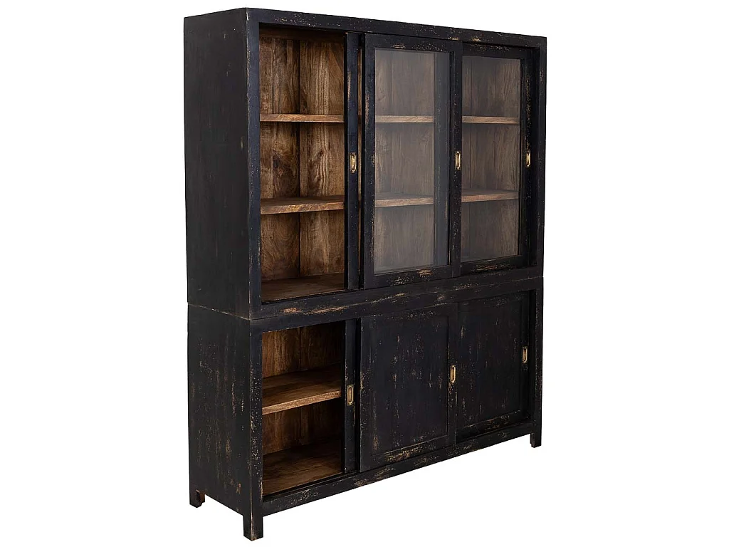 Schwarze, handgefertigte Holzvitrine, 160 x 45 x 190 cm (H)