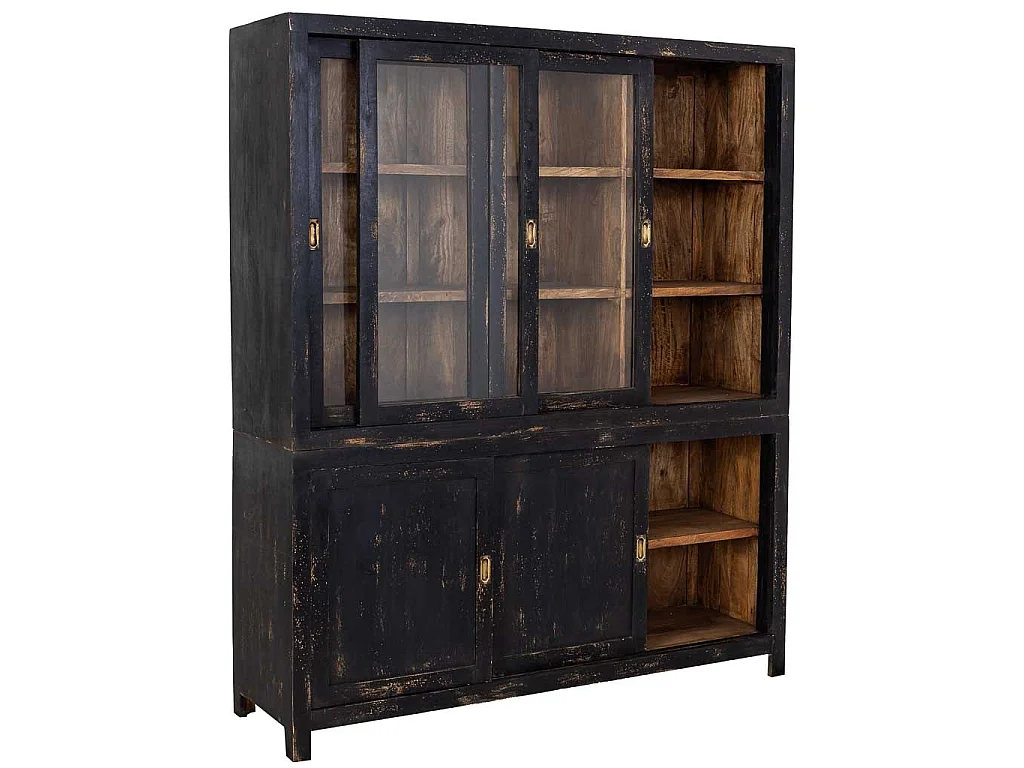 Schwarze, handgefertigte Holzvitrine, 160 x 45 x 190 cm (H)