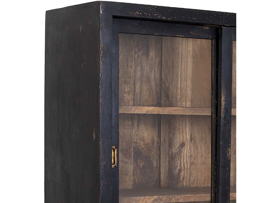 Schwarze, handgefertigte Holzvitrine, 160 x 45 x 190 cm (H)