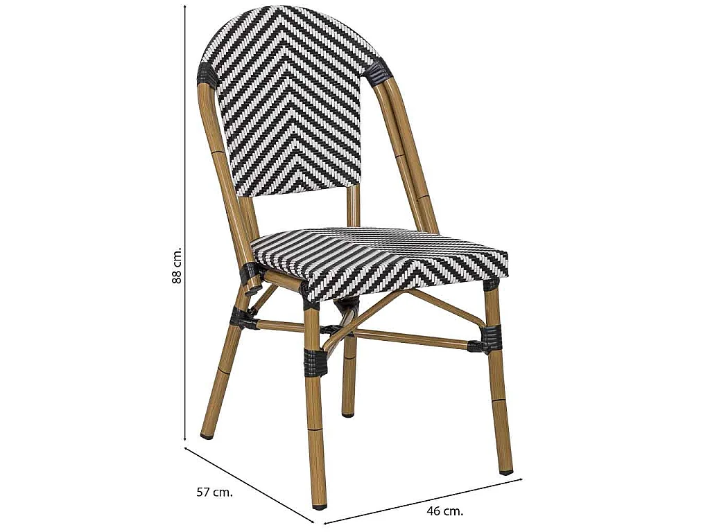 Fauteuil en rotin synthétique noir et blanc 46x57x88 cm