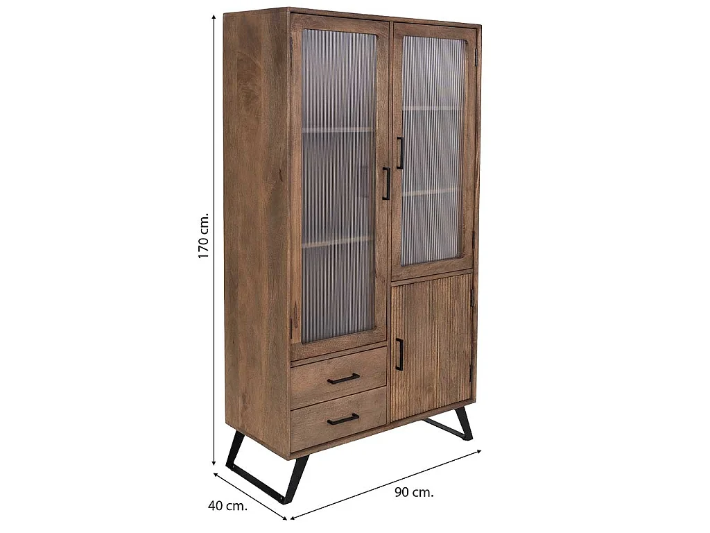 Handgefertigte braune Holzvitrine, 90x40x170 cm (H)