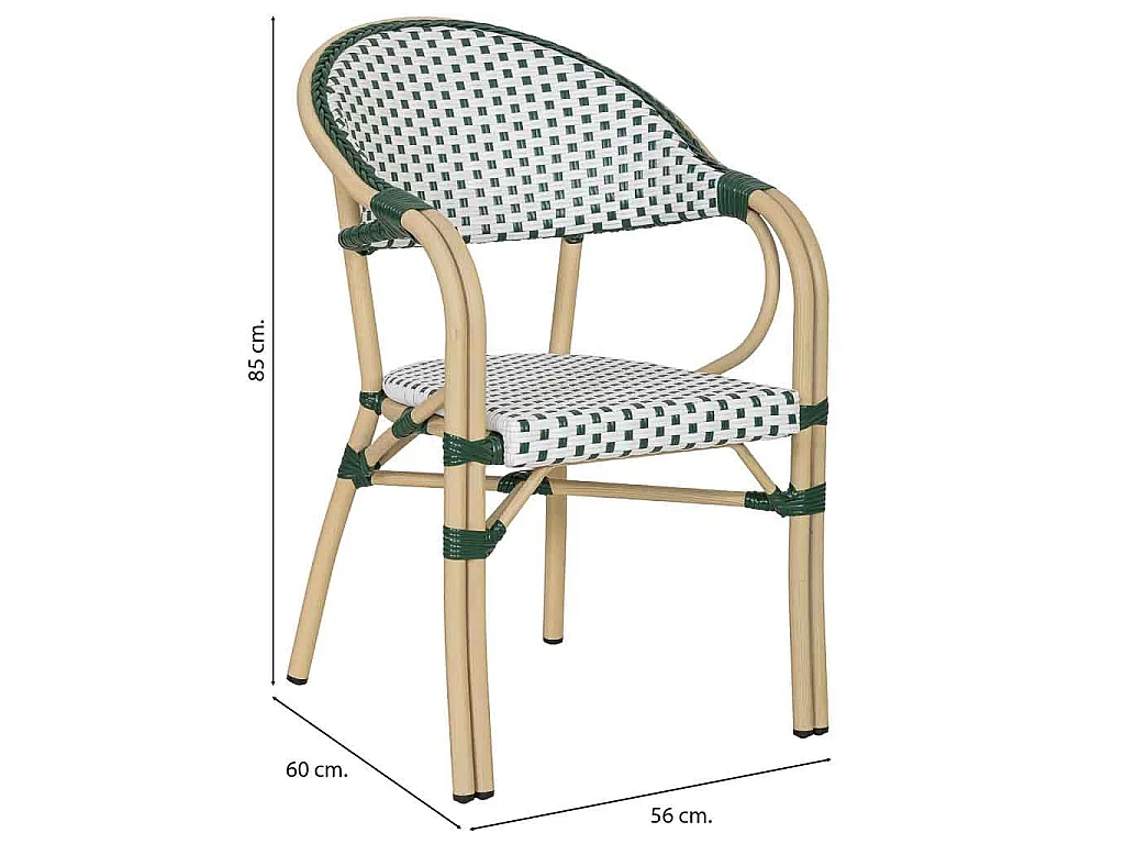Silla de ratán sintético verde 56x60x85cm