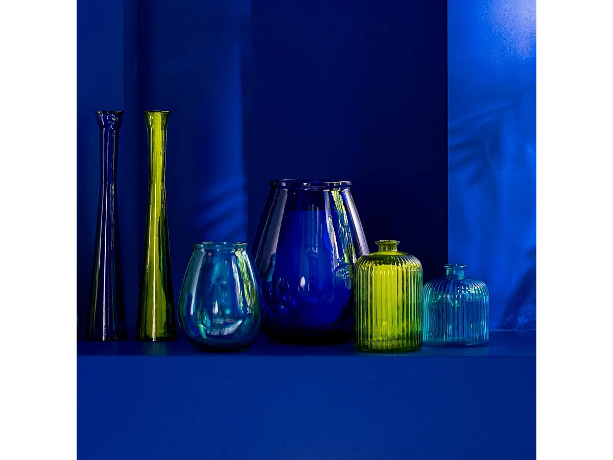 Vase Déco en Verre "Stripe" 35cm Bleu