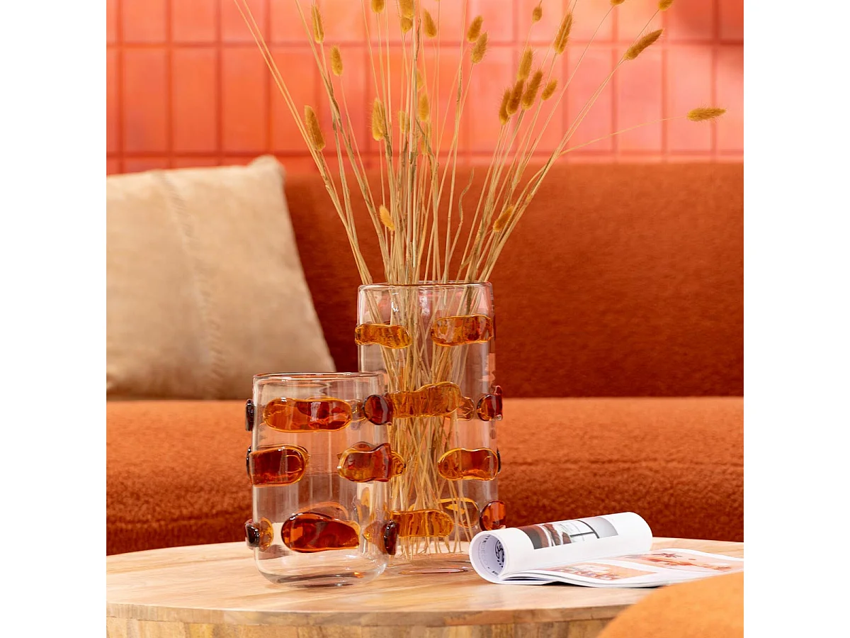 Vase Design en Verre "Pebbles" 32cm Ambre