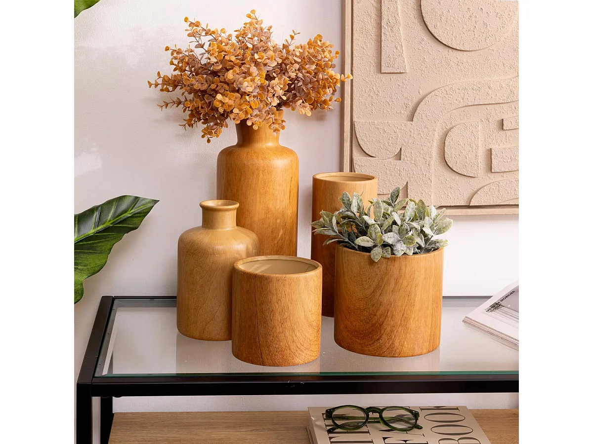 Vase Déco Effet Bois "Soa" 17cm Marron